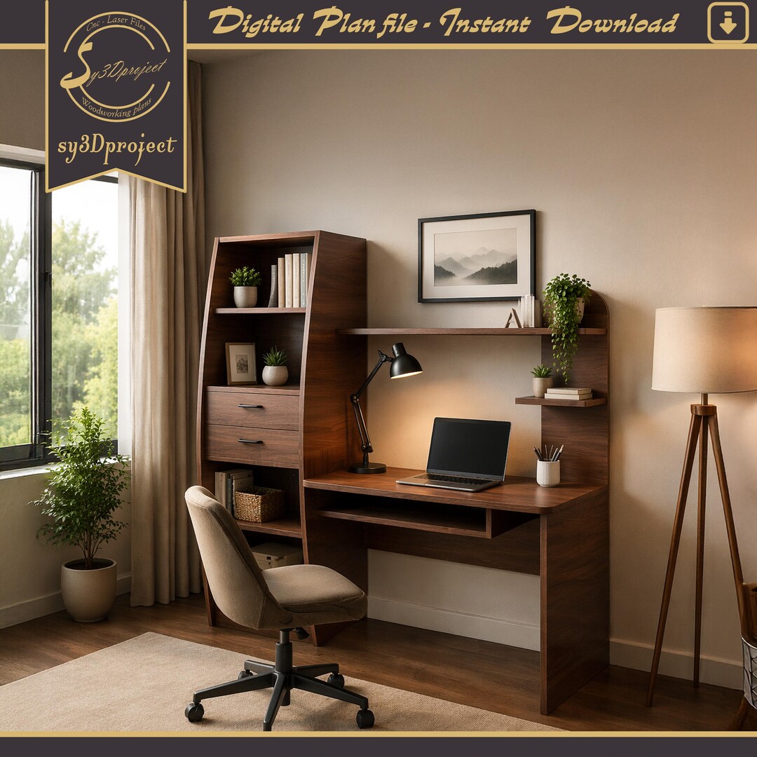 Pdcf Desk Wooden Desk With Shelf Cnc Furniture Plans; 18 Mm Plywood Study Table ...