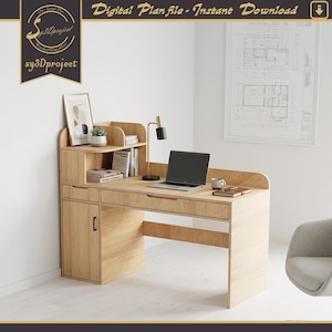 Modern Desk Plan For CNC Plan Digital Download (Dxf Svg Pdf Eps) Home Office DIY Furniture Design Plan Home Desk Pdf plan Furniture dwg Plan