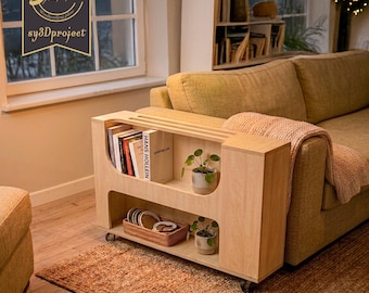 Wood Sofa Side Table Furniture Plan, Mobile Couch Table DXF File, Book Organizer Plywood Furniture Plans, Laser Cut Digital Download