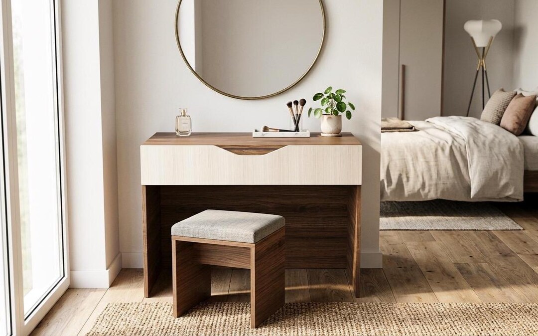 Dressing Table Plans, Modern Walnut Vanity With Stool, CNC Files (dxf ...