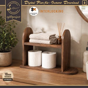 Porta asciugamani di carta e ganci in legno - Design tagliati al laser CNC - Sistema di stoccaggio della carta igienica ad incastro