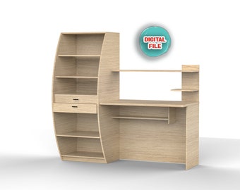 Desk and Shelf CNC Cut File Plan Router Project Wooden Furniture Desk Design Shelf Cnc Plan Decor Desk Wood Design Desk Cnc File Furniture