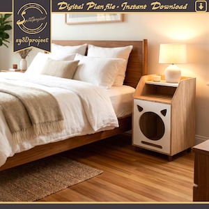 Plywood Bedside Table Cnc Furniture Plans: Cat Furniture Dxf Files - Cnc router files Nightstand Stand- Laser Cut file- Bedroom Side Table