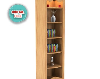 Progetto libreria con fresatrice CNC - Progetto mobili libreria - Progetti di lavorazione del legno per mobili da soggiorno (download digitale) - File Dxf per mensole fai da te