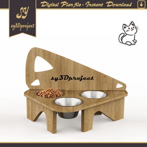Raised  Cat Bowl Stand CNC Cut file - Cat Bowl Stand Laser File - Cat Feed Stand Cnc plans - Woodworking plans cat furniture