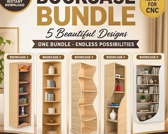 Bookcase Cnc Furniture Files Bundle (5 Pieces ); Modern Bookshelf Cnc Plans, Digital Download, Plywood Shelf Design 5 Pack,Digital Dxf Svg