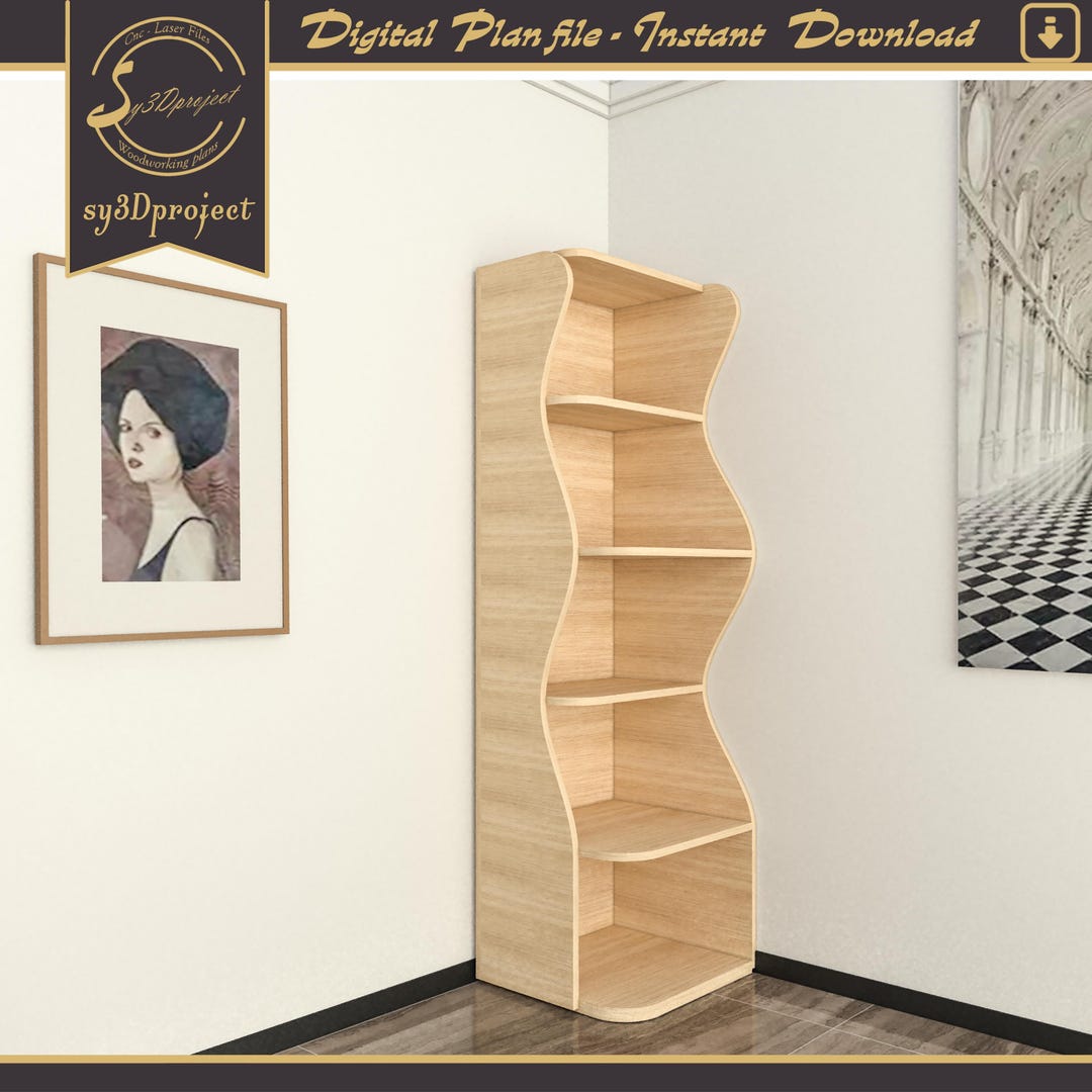 Corner Bookshelf CNC Plan – Wooden Wall Shelf Design, Home Decor ...