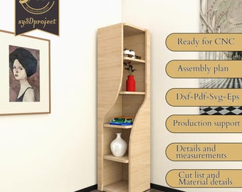 Corner Bookshelf CNC Plan – Wooden Wall Shelf Design, Home Decor ...