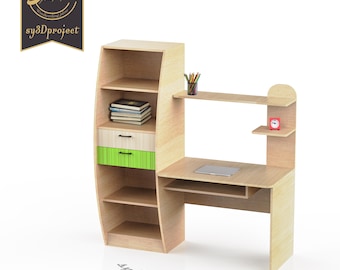 Modern CNC Desk Woodworking Plan - Desk and Shelf Cnc  Files Dxf Svg Pdf - Home Decor Desk Furniture plan - Cnc furniture files