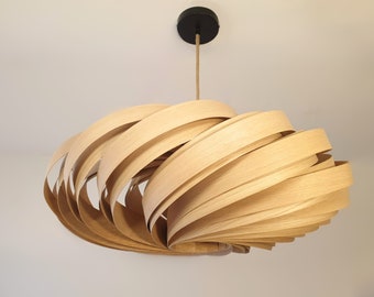 Wonderful & large oak wood hanging lamp. Uniquely handmade in Germany. Pendant lamp or chandelier.