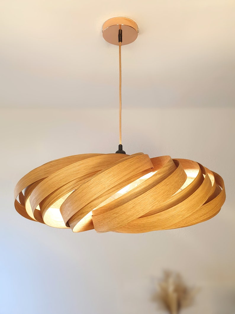 Wonderful & large oak wood hanging lamp. Decently accentuated wood grain. Uniquely handmade in Germany. Pendant lamp or chandelier. zdjęcie 2