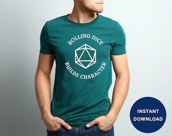 Rolling Dice Builds Character SVG | Dungeons and Dragons svg, DnD svg, Dungeon Master svg, ttrpg, RPG svg, d20 Dice Png, Cricut, Silhouette