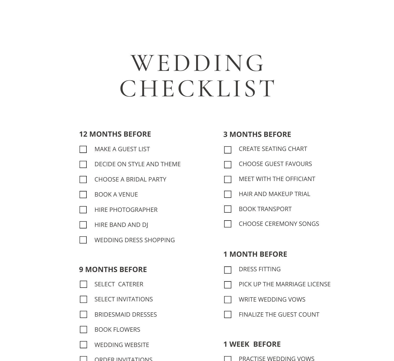 Wedding Checklist - Etsy