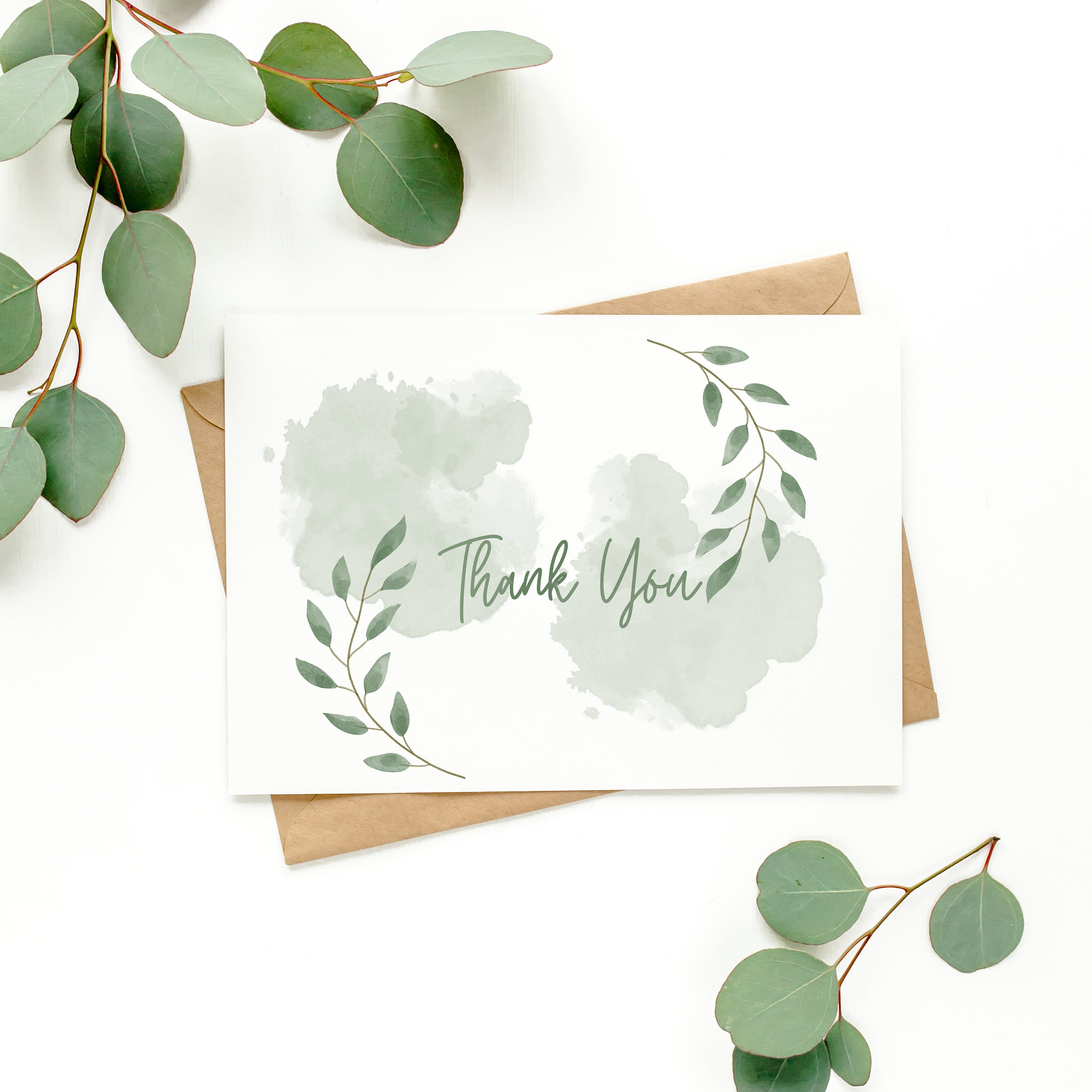 Printable Thank You Card, Leafy Digital Greeting Note - Etsy