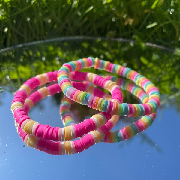 Pastel Rainbow, Pinky blossom Clay beads bracelets