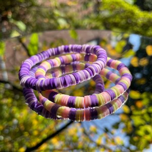 Purple and White Clay Bead Bracelet 