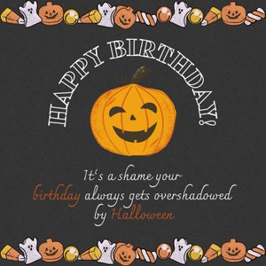 Cartão de aniversário de Halloween | Temporada assustadora | Cartão de aniversário digital de abóbora e fantasma