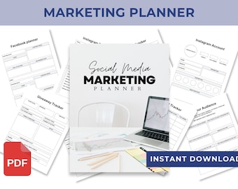 Social Media Planner Printable BUNDLE, Business Marketing Planner, Follower Tracker IG, Social Media Planner