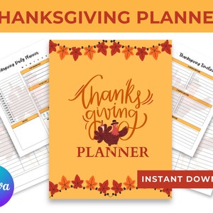 Printable Thanksgiving Planner, Thanksgiving Meal Planning, Thanksgiving To Do List, Thanksgiving Planner Inserts Printable