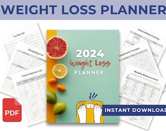 2024 Printable Weight Loss Planner & Tracker PDF | Fitness Planner Printable | Body Measurements, Weight Loss Meal Planner