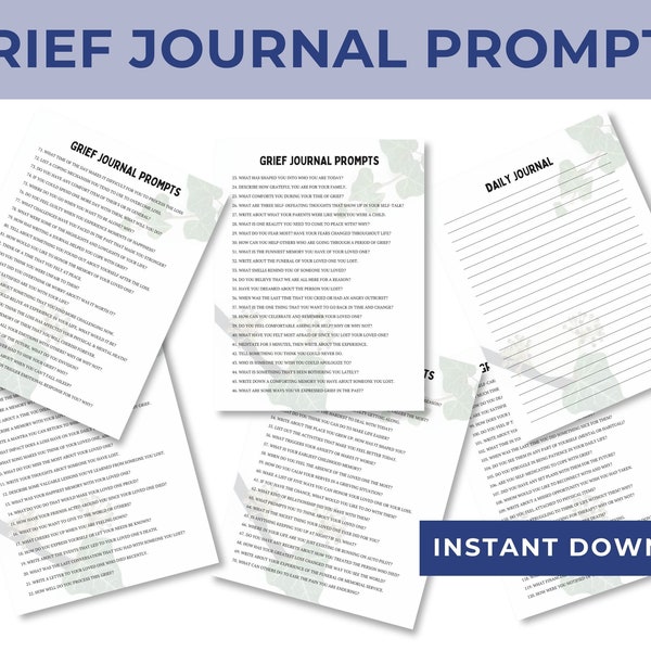 120 Printable Grief Journal Writing Prompts, Grief Journaling Prompts pdf, Journal Prompts for Mental Health, Deep Therapy Prompts