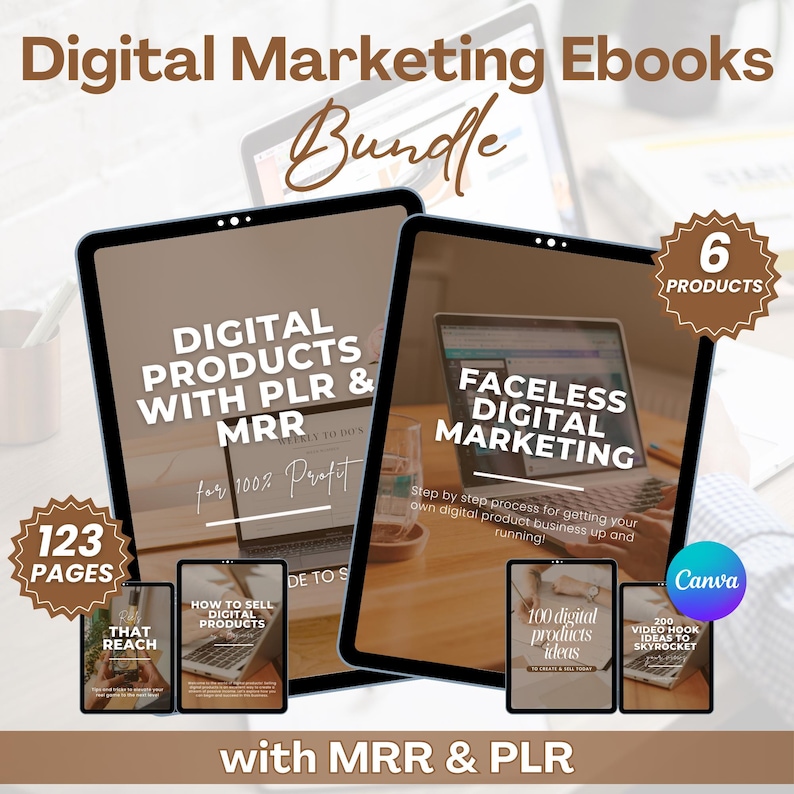 Ultimate Digital Marketing Ebook Bundle | 6 Canva Editable PLR & MRR ...