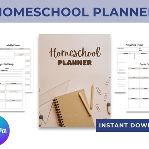 Printable Homeschool Planner PDF, Academic Lesson Planner, Canva Editable Home school teacher planner, homeschooling schedule