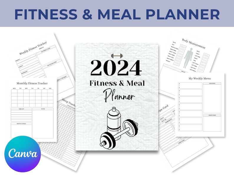 Editable 20242025 Fitness & Meal Planner Canva Template, Workout