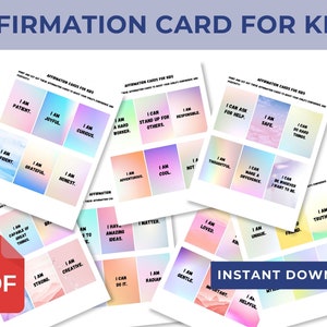 Printable 40 Kids Affirmation cards Pdf, Motivational Cards for Children, Kids Affirmation Cards, Lunch Box Cards