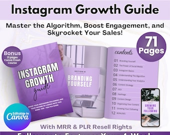 Instagram Growth Guide | Canva Editable PLR & MRR Digital Marketing Template | Bonus Canva Crash Course Included