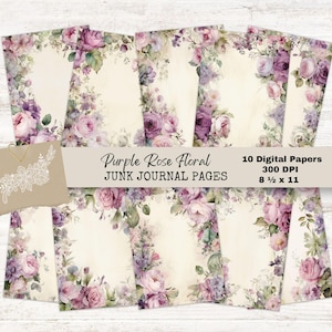 Purple Rose Floral Digital Paper Pack
