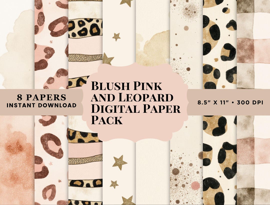 Blush Pink & Leopard Print Digital Paper Pack - Etsy