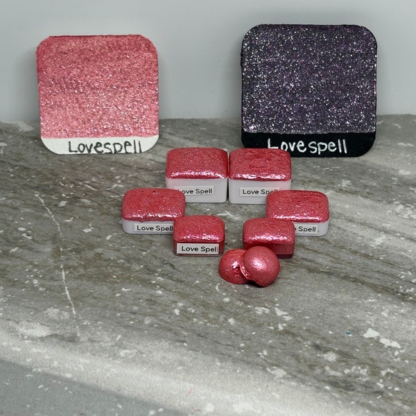 Lovespell - Pink/Red Metallic Shimmer Watercolor Paint - LinabeansStudio
