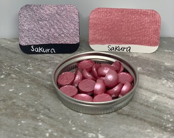 Sakura-roze glans met goudfolie aquarelverf - LinabeansStudio