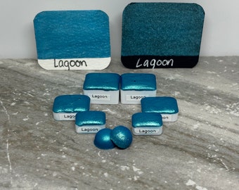 Lagune - blauw/blauwgroen metallic aquarelverf - LinabeansStudio