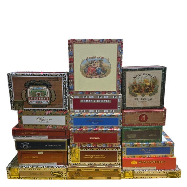 Mystery Paper Hinged Wood Cigar Box: 1 single mystery box per quantity ordered.