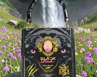 Handmade Purse From an A Fuente Rare Pink Vintage 1960's Series Black Pink Signature Cigar Box: Gold Tone Hardware, Black Velvet Lined