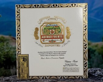 Empty A Fuente Cigar Box: Double Chateau Fuente (Natural).  Velvet Lining Available.  Dominican Republic