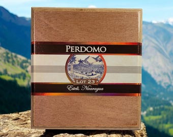 Cigar Box: Empty Perdomo Lot 23 Sun Grown Churchill.  Velvet Lining Available.  Esteli, Nicaragua