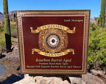 Empty Perdomo Habano Burbon Barrel-Aged Epicure Sungrown Cigar Box.  Velvet Lining Available.  Nicaragua