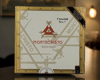 Empty Montecristo White Series Churchill Cigar Box. Dominican Republic, tobacciana perfect gift box arts crafts storage keepsake