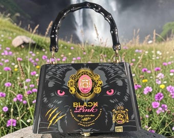 Handmade Purse From an A Fuente Rare Pink Vintage 1960's Series Black Pink Work of Art Cigar Box: Gold Tone Hardware, Black Velvet Lined