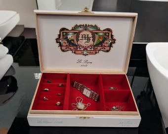 Divided hand made Jewelry Box made from a My Father Cigars Le Bijou 1922 Toro Cigar Box from Nicaragua.