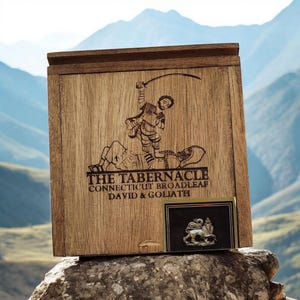 Cigar Box: Empty Foundation Cigars The Tabernacle David and Goliath Perfecto. Velvet Lining Available.