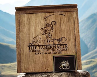 Cigar Box: Empty Foundation Cigars The Tabernacle David and Goliath Perfecto. Velvet Lining Available.