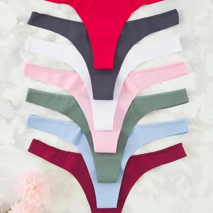 Red-Multicolored 7-Pack Seamless/Non-Trace Laser Cut Micro Thong Knitted Panties