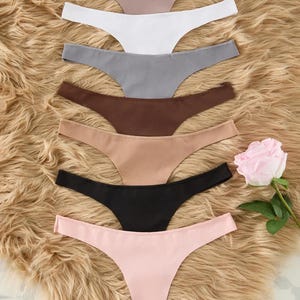 Black-Multicolored 7-Pack Seamless/Non-Trace Laser Cut Micro Thong Knitted Panties