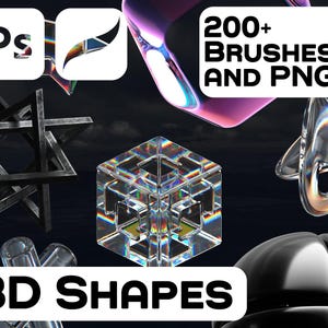 3D Formen für Procreate und Photoshop | 3D Design Elemente | 3D Glas und Metall Elemente | 3D Procreate Stempel | 3D Brushset
