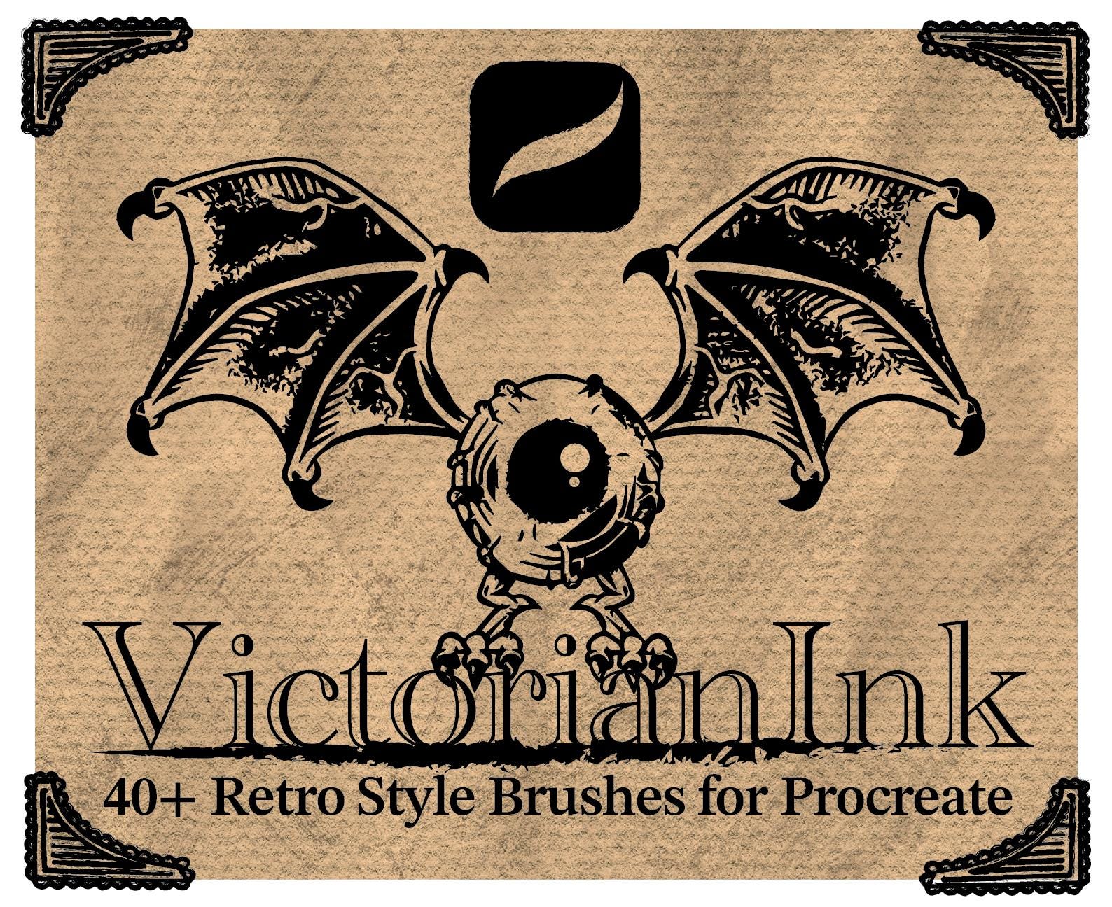Victorian Ink — Set de pinceles Procreate para iPad — Más de 40 pinceles Liner y Shader para arte lineal vintage
