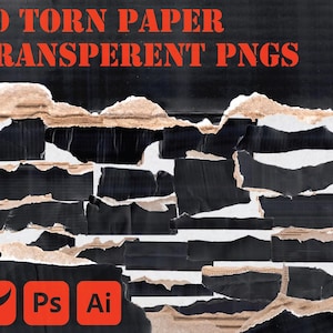 PNG di carta strappata: 30 sovrapposizioni trasparenti di carta strappata per Procreate, Photoshop e Illustrator